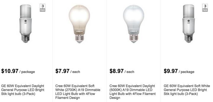 Light Bulb Options from the Home Depot